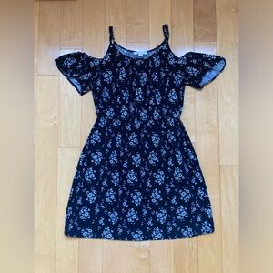 Warehouse One Black and White Floral Dress with Cold Shoulder Cut Outs